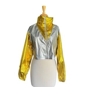 PnA.K Metallic Silver and Gold Women's Cropped Cowl Jacket